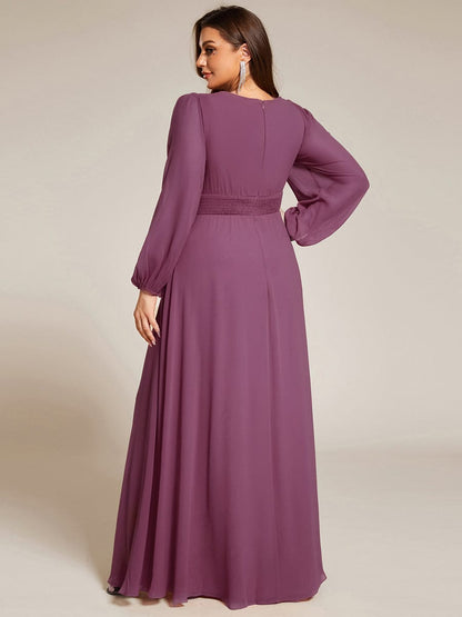 pretty CELESTE|Plus Size See-Through Puff Sleeve Chiffon Mother Dress