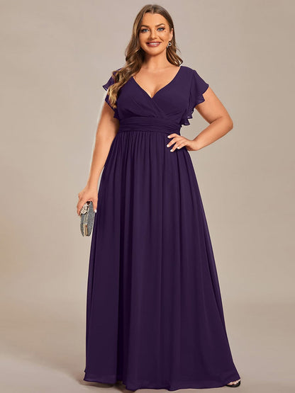 ever LILYANA|Back Cutout A-Line Pleated Ruffles Sleeve Chiffon Bridesmaid Dress