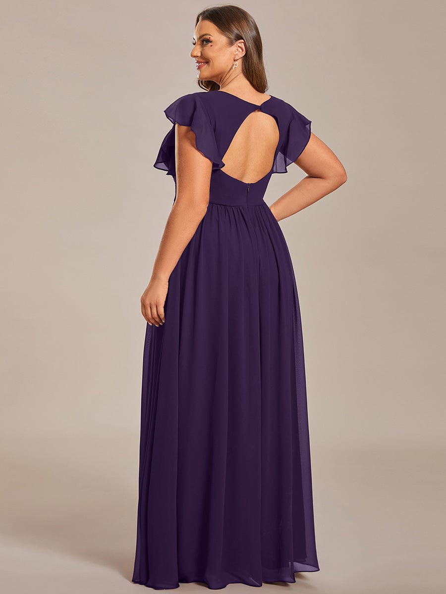ever LILYANA|Back Cutout A-Line Pleated Ruffles Sleeve Chiffon Bridesmaid Dress