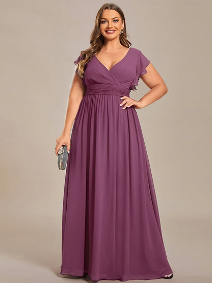 ever LILYANA|Back Cutout A-Line Pleated Ruffles Sleeve Chiffon Bridesmaid Dress
