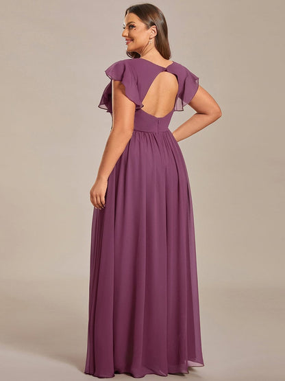 ever LILYANA|Back Cutout A-Line Pleated Ruffles Sleeve Chiffon Bridesmaid Dress