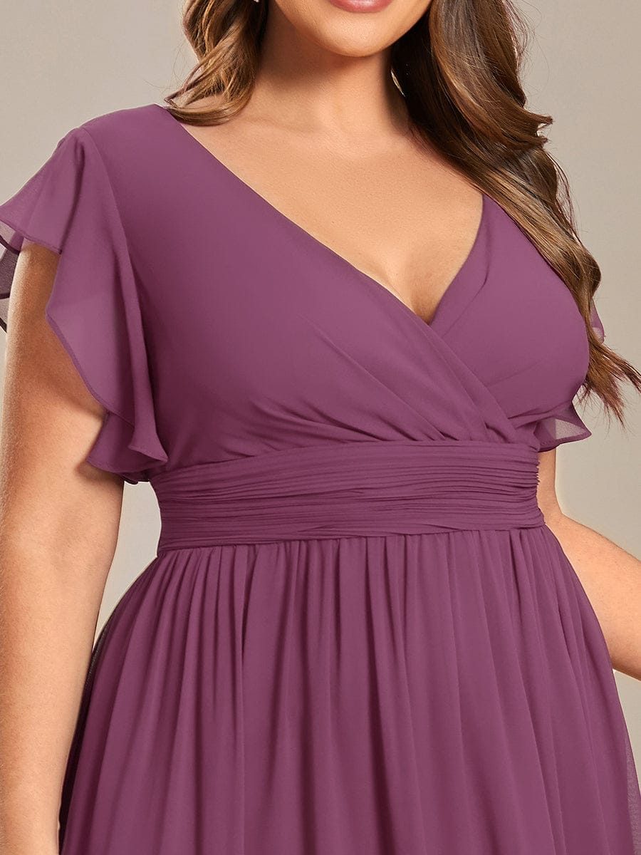 ever LILYANA|Back Cutout A-Line Pleated Ruffles Sleeve Chiffon Bridesmaid Dress