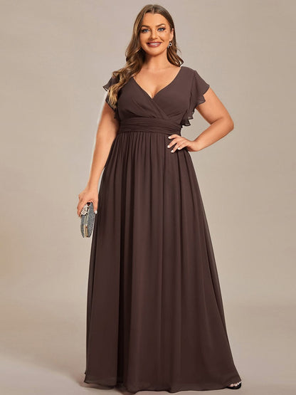 ever LILYANA|Back Cutout A-Line Pleated Ruffles Sleeve Chiffon Bridesmaid Dress