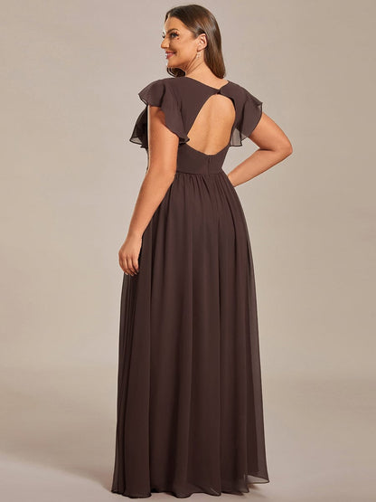 ever LILYANA|Back Cutout A-Line Pleated Ruffles Sleeve Chiffon Bridesmaid Dress