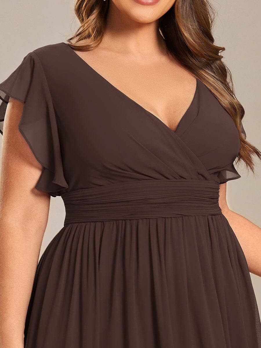 ever LILYANA|Back Cutout A-Line Pleated Ruffles Sleeve Chiffon Bridesmaid Dress