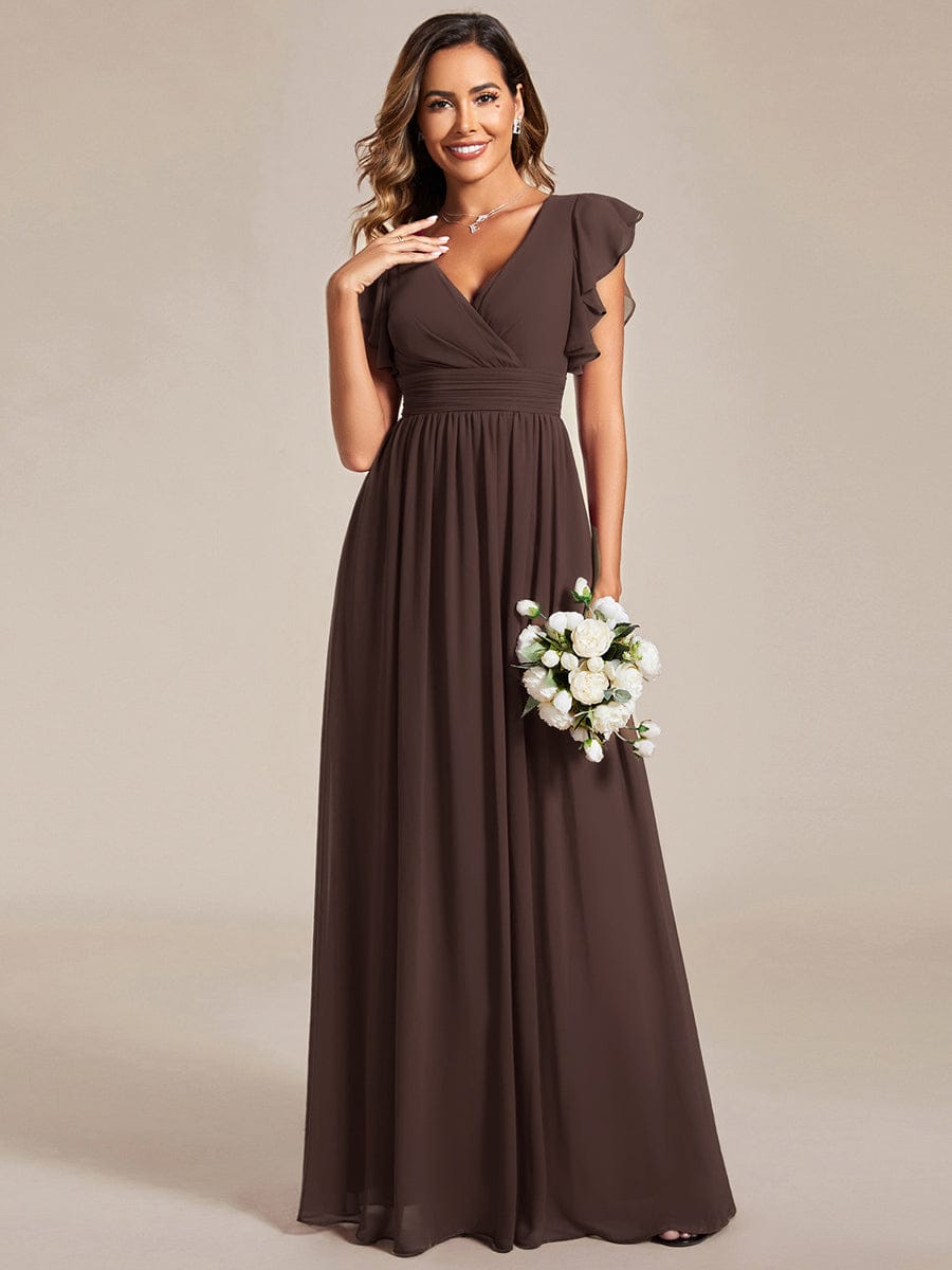 ever LILYANA|Back Cutout A-Line Pleated Ruffles Sleeve Chiffon Bridesmaid Dress