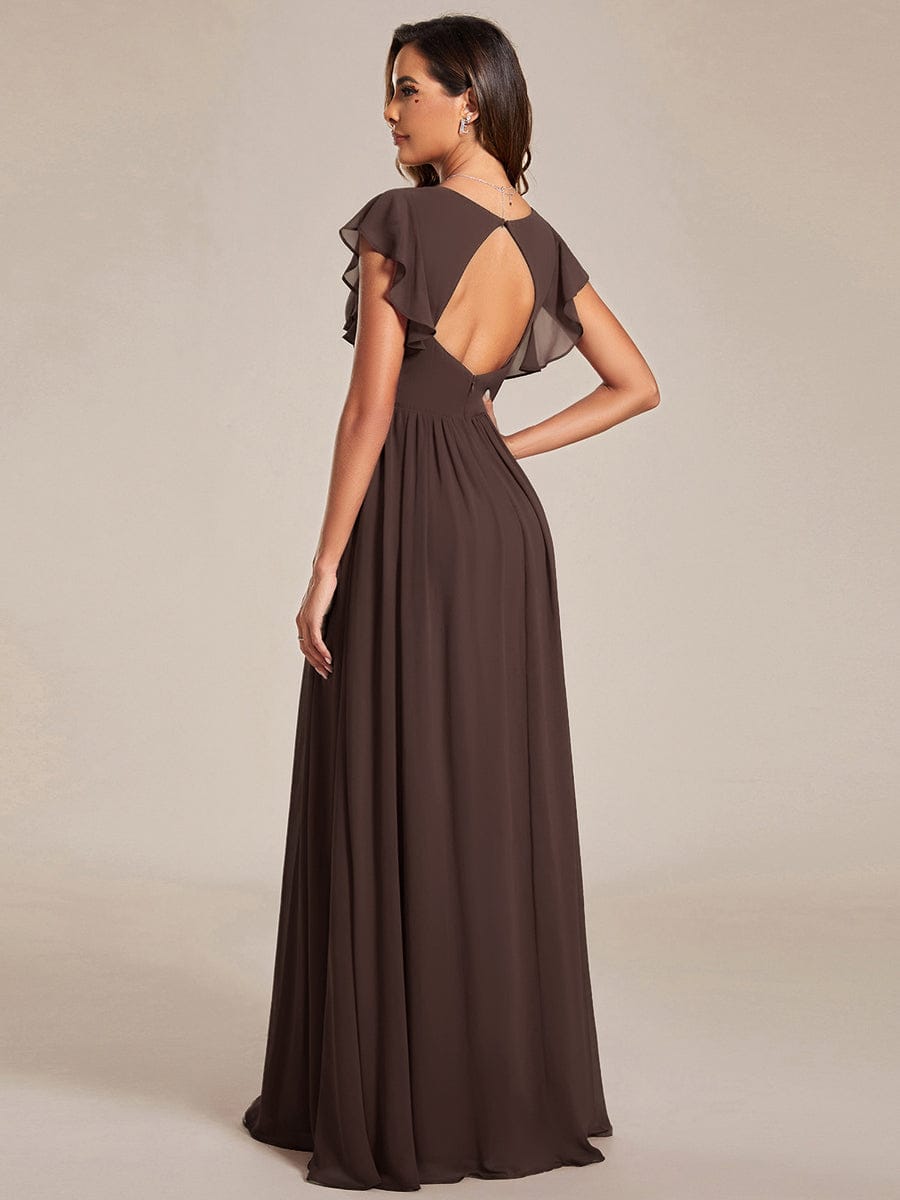 ever LILYANA|Back Cutout A-Line Pleated Ruffles Sleeve Chiffon Bridesmaid Dress