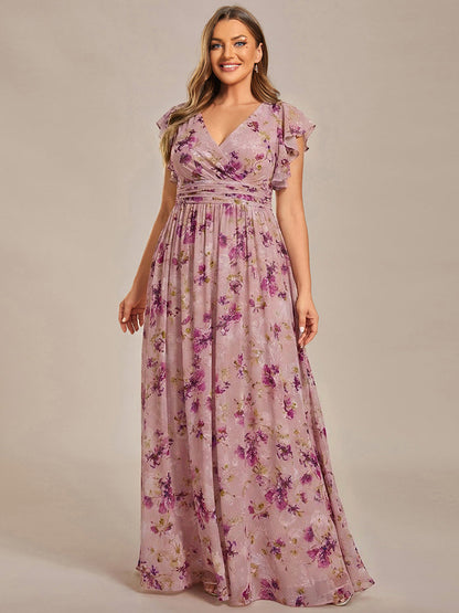 ever LILYANA|Ruffles Sleeve Back Cutout A-Line Maxi Chiffon Wedding Guest Dress