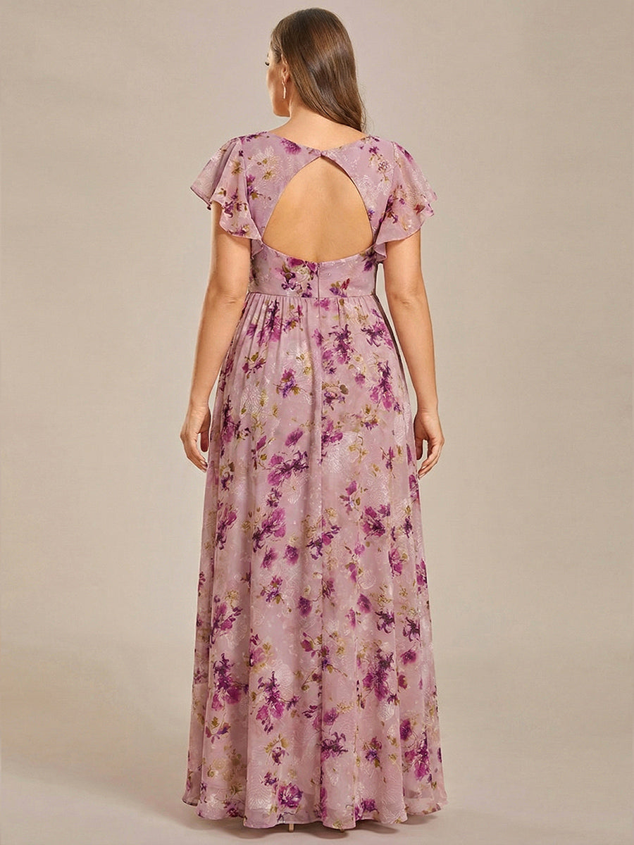 ever LILYANA|Ruffles Sleeve Back Cutout A-Line Maxi Chiffon Wedding Guest Dress