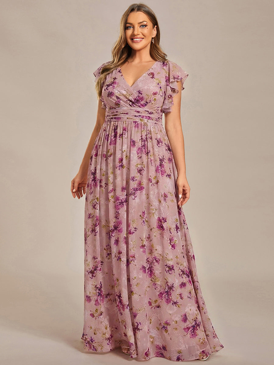 ever LILYANA|Back Cutout A-Line Pleated Ruffles Sleeve Chiffon Bridesmaid Dress