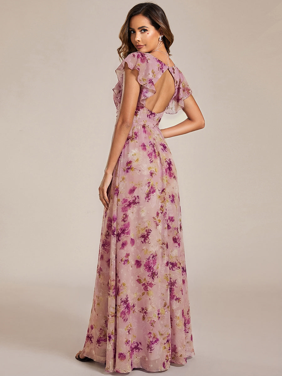 ever LILYANA|Ruffles Sleeve Back Cutout A-Line Maxi Chiffon Wedding Guest Dress