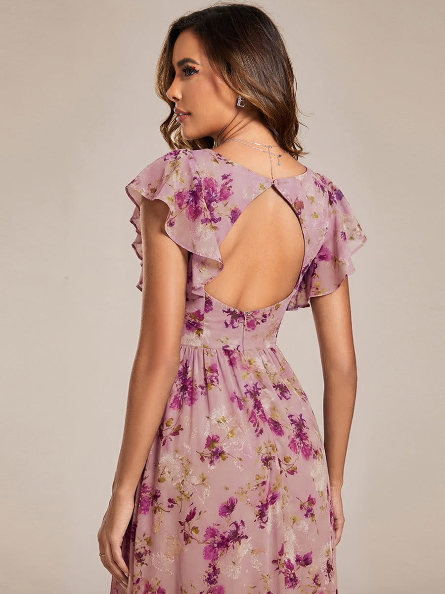 ever LILYANA|Back Cutout A-Line Pleated Ruffles Sleeve Chiffon Bridesmaid Dress