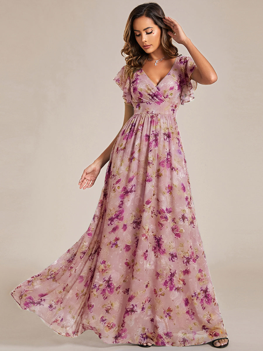 ever LILYANA|Back Cutout A-Line Pleated Ruffles Sleeve Chiffon Bridesmaid Dress