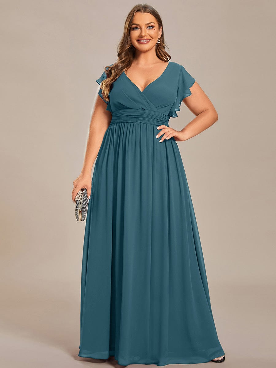 ever LILYANA|Back Cutout A-Line Pleated Ruffles Sleeve Chiffon Bridesmaid Dress