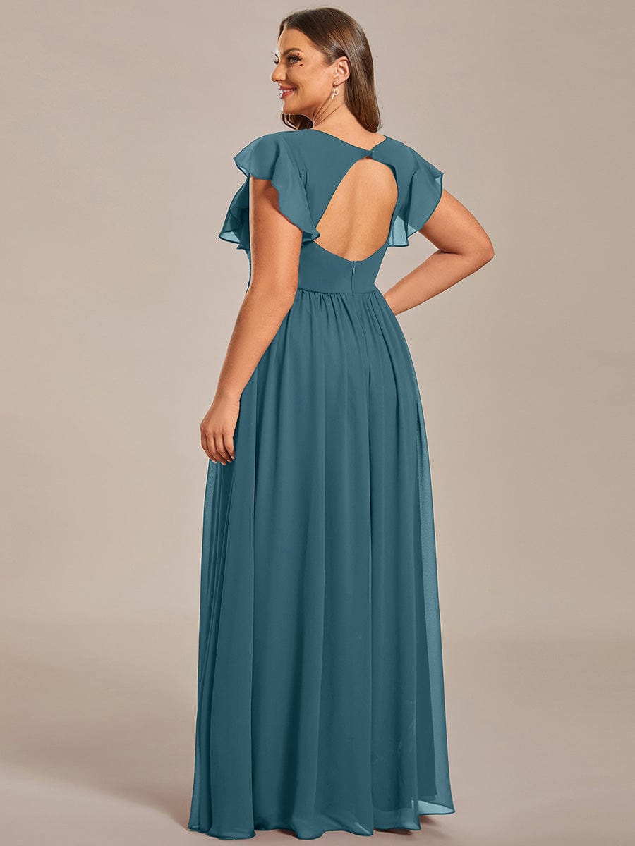 ever LILYANA|Back Cutout A-Line Pleated Ruffles Sleeve Chiffon Bridesmaid Dress