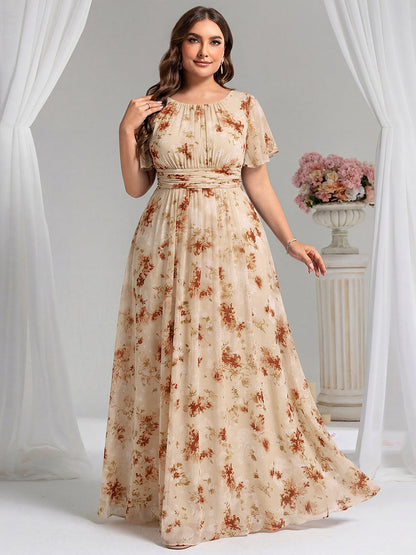 pretty KIMORA|Plus Size Printed Chiffon Pleated Maxi Wedding Guest Dress