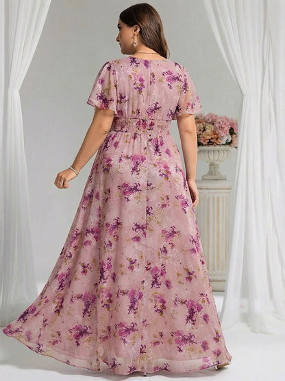 pretty KIMORA|Plus Size Printed Chiffon Pleated Maxi Wedding Guest Dress