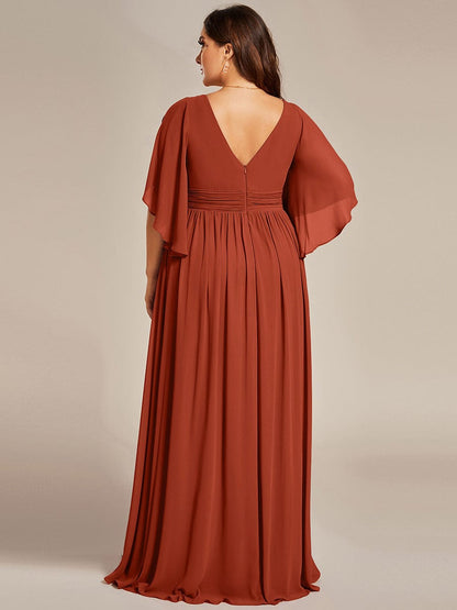 pretty ELYAN|Plus Size Printed Half Sleeve Pleated A-Line Chiffon Wedding Guest Dress