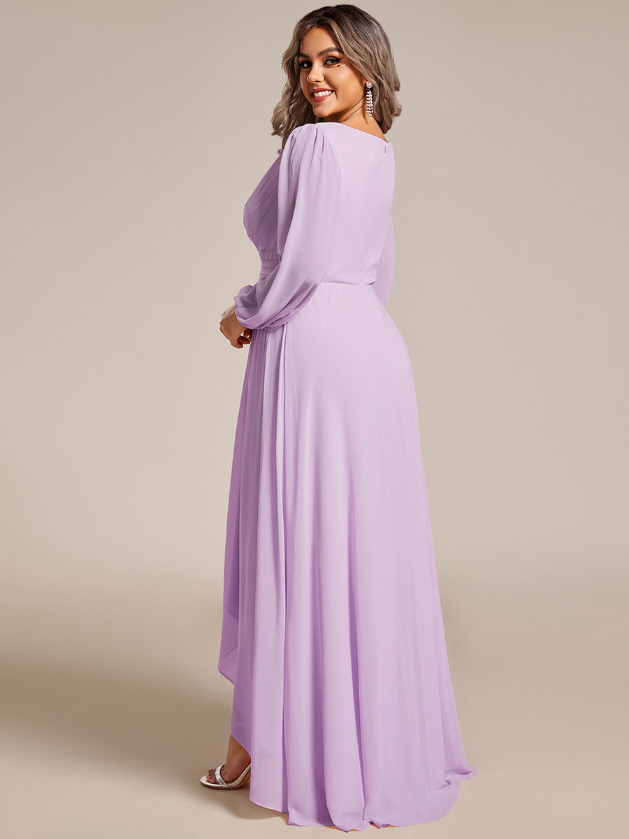 ever GRIFFIN|A-Line Pleated See-Through Long Lantern Midi Chiffon Bridesmaid Dress