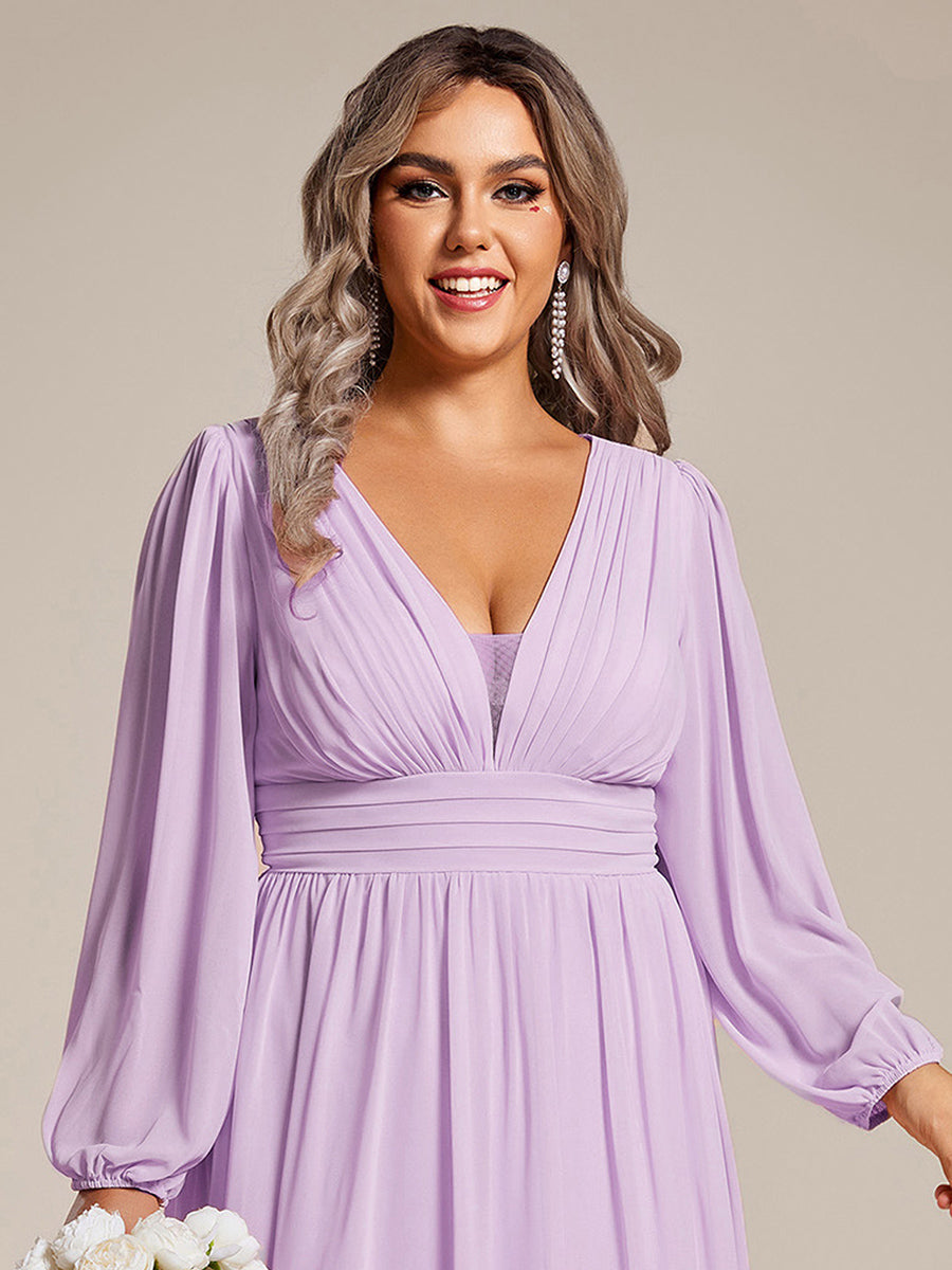 ever GRIFFIN|A-Line Pleated See-Through Long Lantern Midi Chiffon Bridesmaid Dress