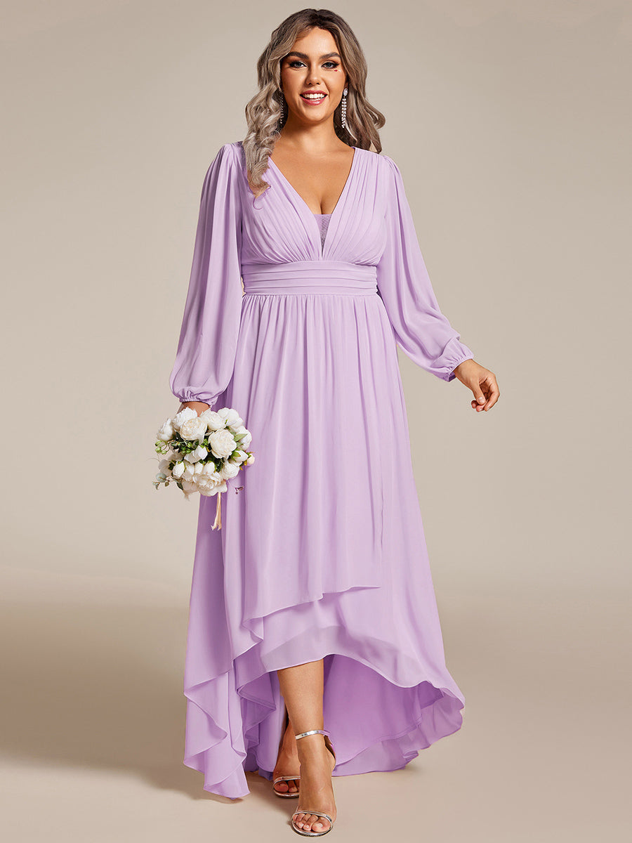 ever GRIFFIN|A-Line Pleated See-Through Long Lantern Midi Chiffon Bridesmaid Dress