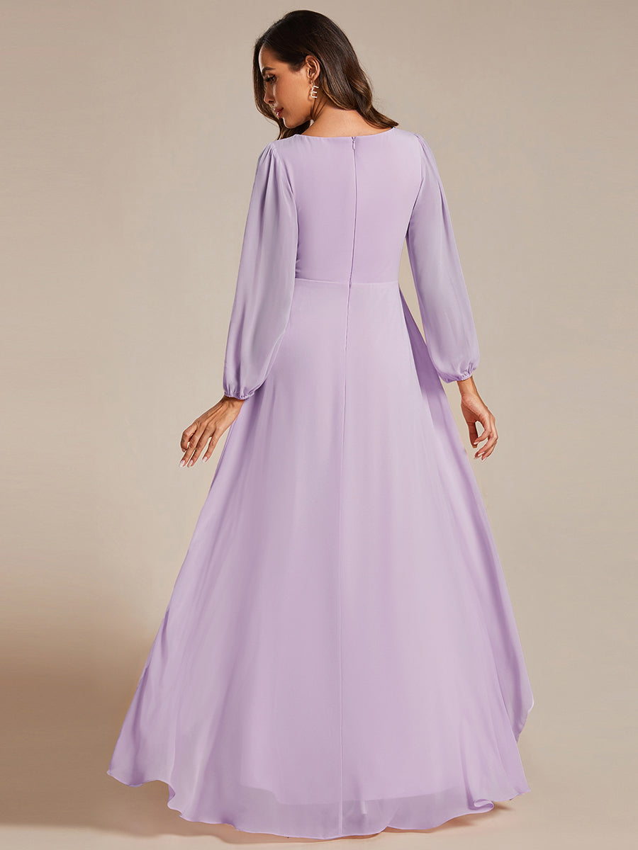 ever GRIFFIN|A-Line Pleated See-Through Long Lantern Midi Chiffon Bridesmaid Dress