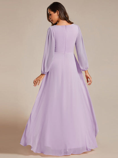 ever GRIFFIN|A-Line Pleated See-Through Long Lantern Midi Chiffon Bridesmaid Dress