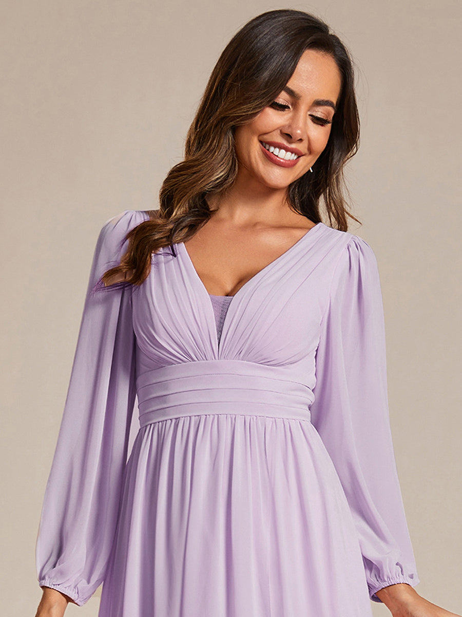 ever GRIFFIN|A-Line Pleated See-Through Long Lantern Midi Chiffon Bridesmaid Dress