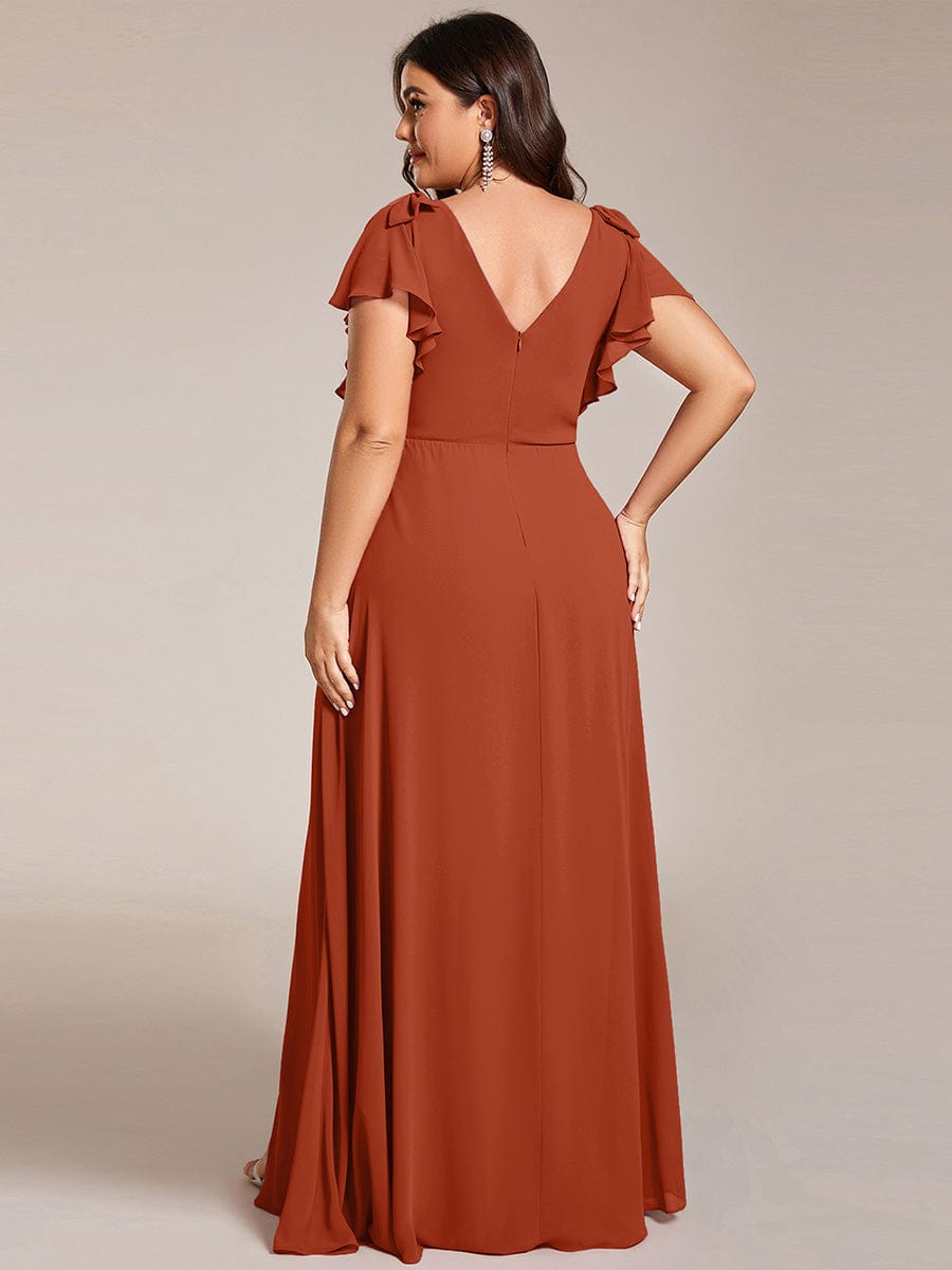 ever ROSY|Short Sleeves with Bowknot High Front Slit A-Line Chiffon Bridesmaid Dress