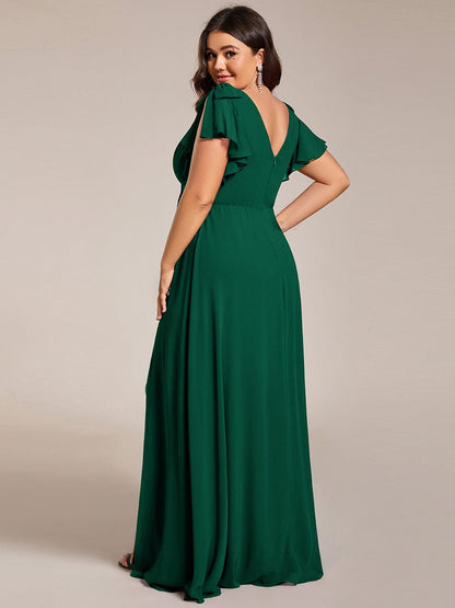 ever ROSY|Short Sleeves with Bowknot High Front Slit A-Line Chiffon Bridesmaid Dress