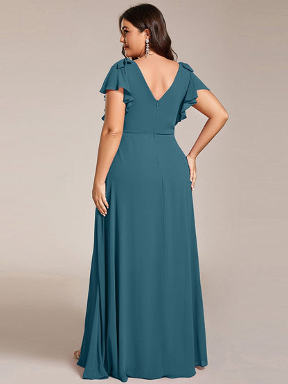 ever ROSY|Short Sleeves with Bowknot High Front Slit A-Line Chiffon Bridesmaid Dress