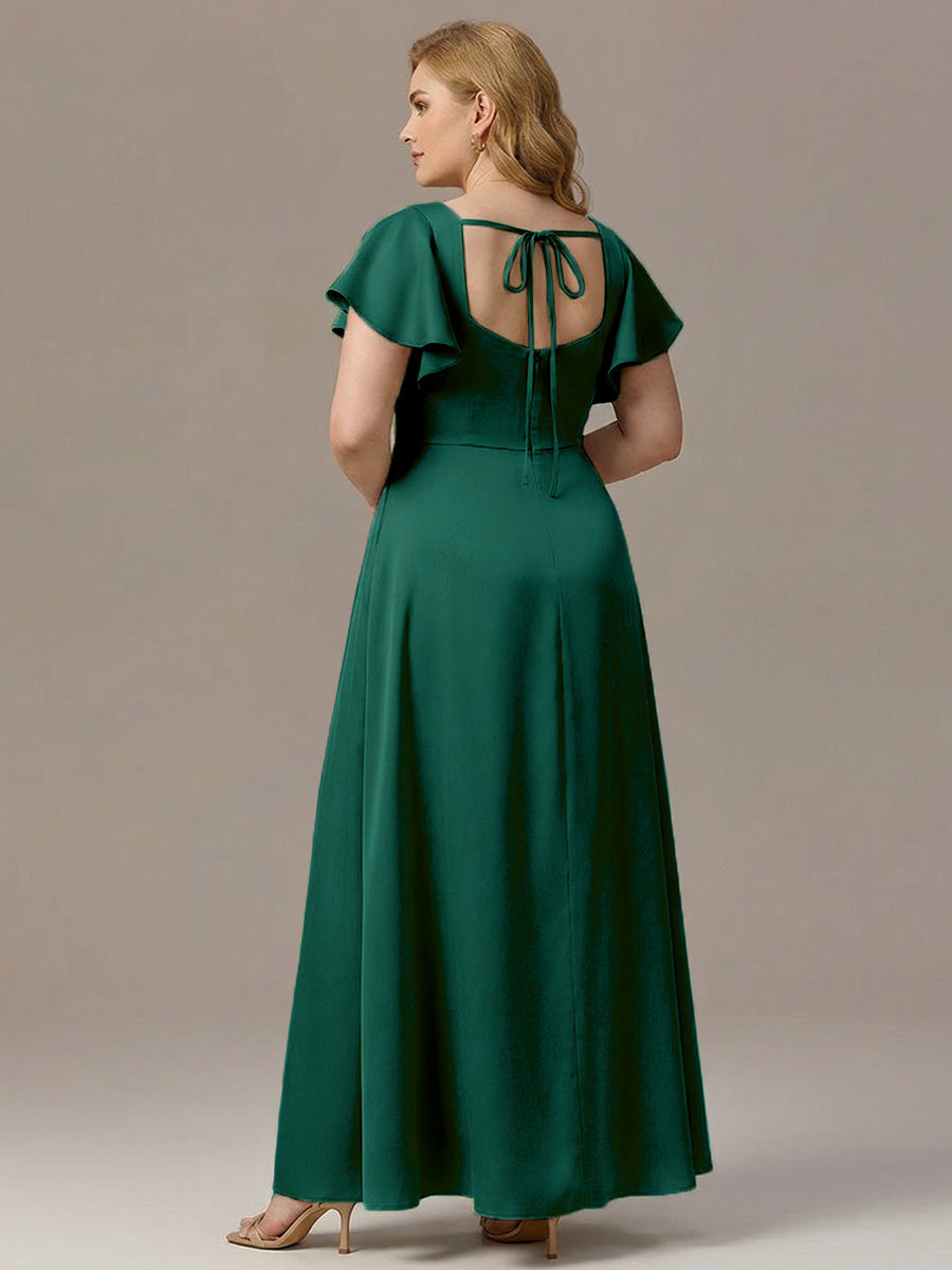 ever LIORIE|Plus Size Square Neck Flutter Sleeve Maxi Bridesmaid Dress with Pockets