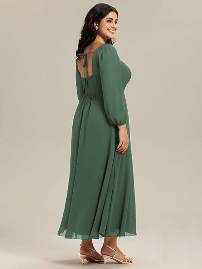 pretty LYDIA|Plus Size See-through Chiffon Lantern Sleeve Bridesmaid Dress