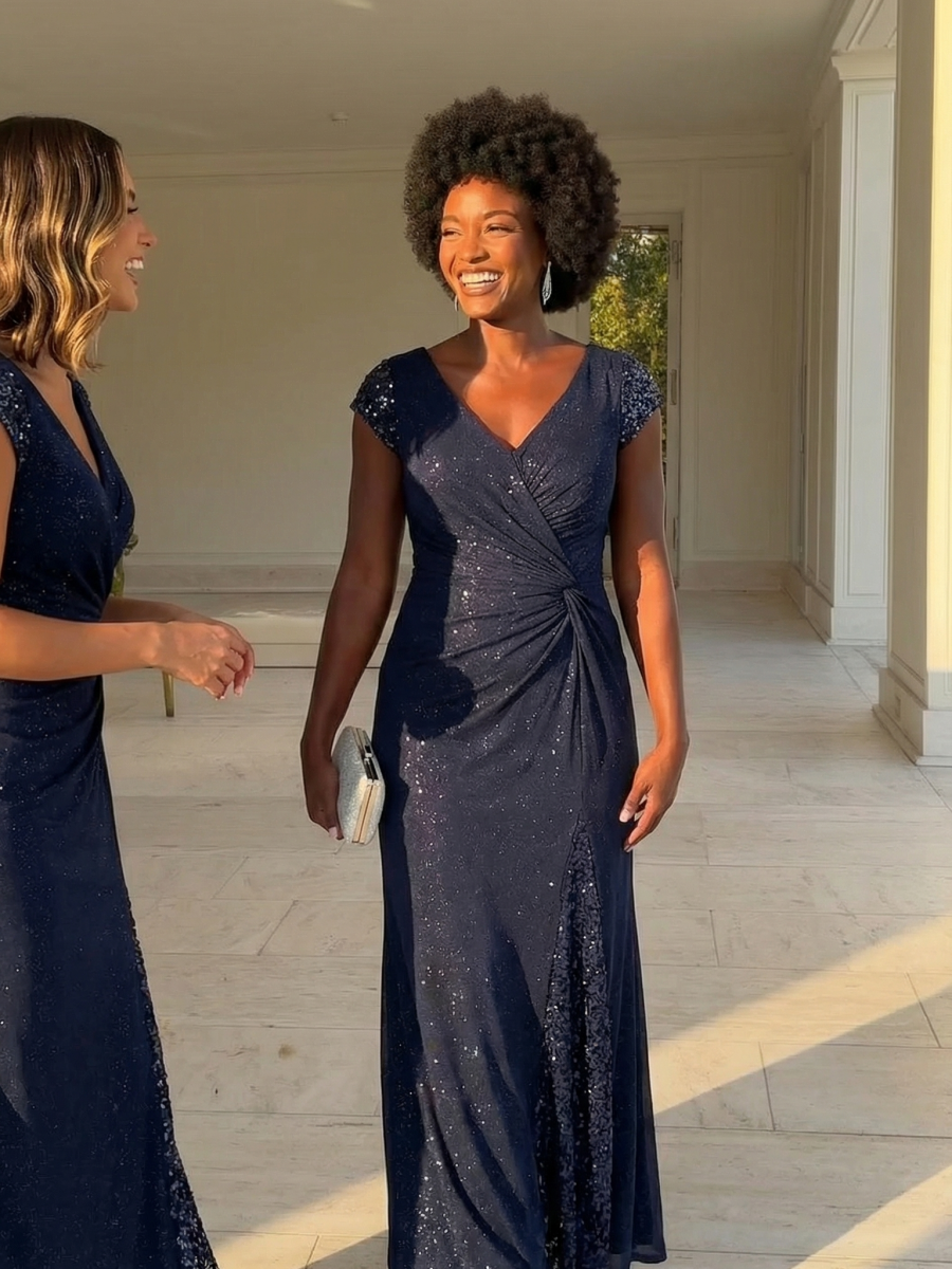 ever KAIA|Knotted Knit Cap Sleeve Maxi Glitter Evening Dress