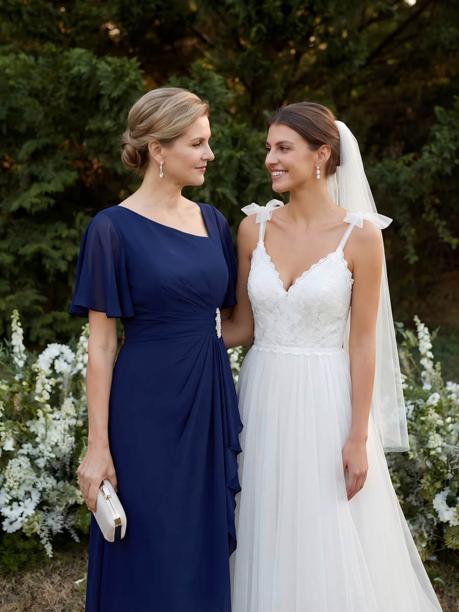 ever LILOU|Ruffle Sleeve Chiffon Midi Mother of the Bride Dress