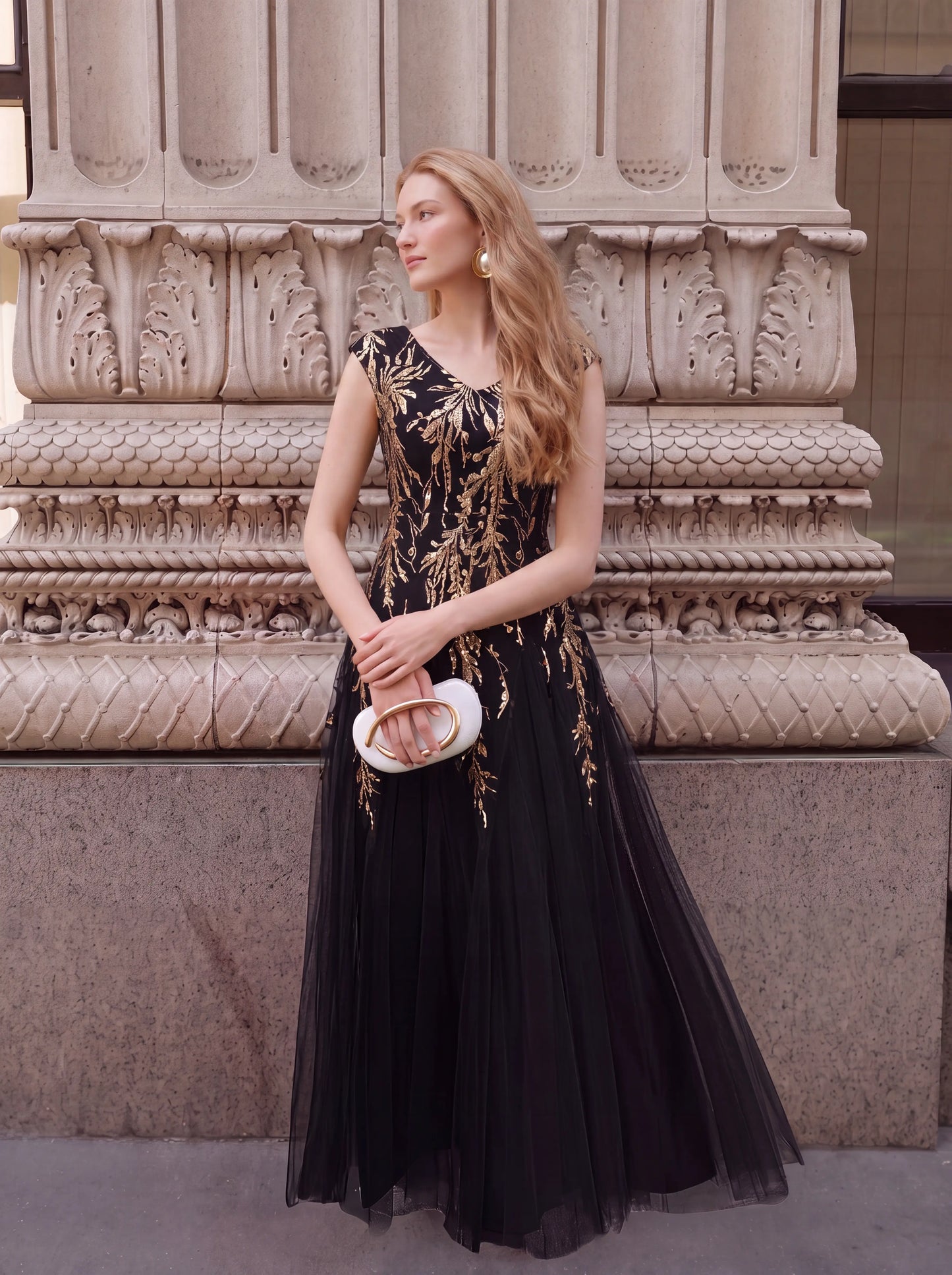 ever FREYA|Embroidered Sequin Cap Sleeve High Stretch Evening Dress