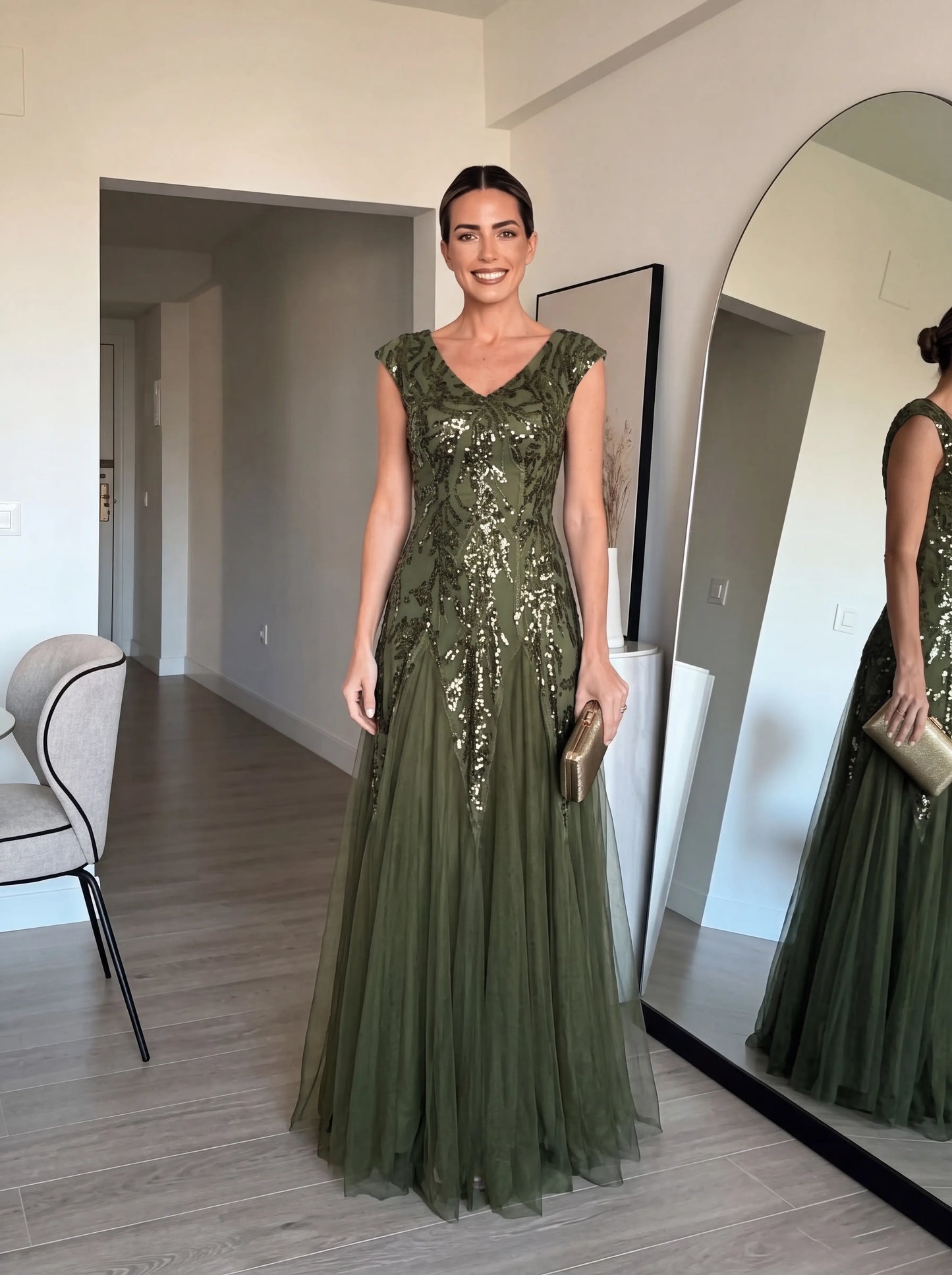 ever FREYA|Embroidered Sequin Cap Sleeve High Stretch Evening Dress