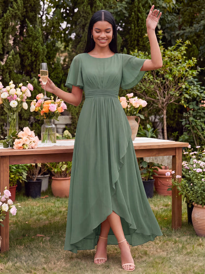 ever SAGE|Chiffon Ruffle Short Sleeve Wedding Guest Dress