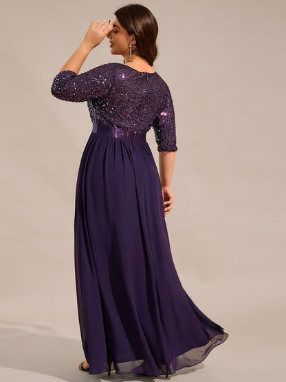 ever FLORENCE|Sequin Round Neckline Dress with Chiffon