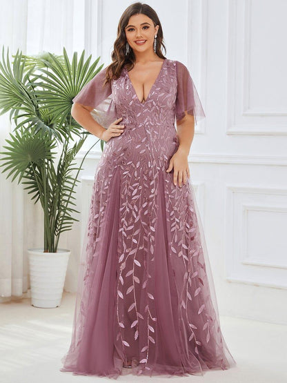 ever ASTRAL|Ruffle Sleeves Leaf Sequin Maxi Bridesmaid Dress