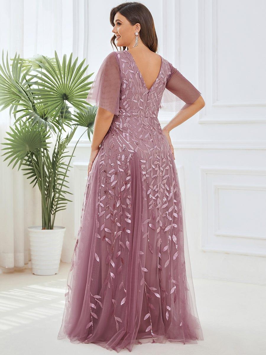 ever ASTRAL|Elegant Ruffle Sleeves Maxi Sequin Mother of the Bride Dress