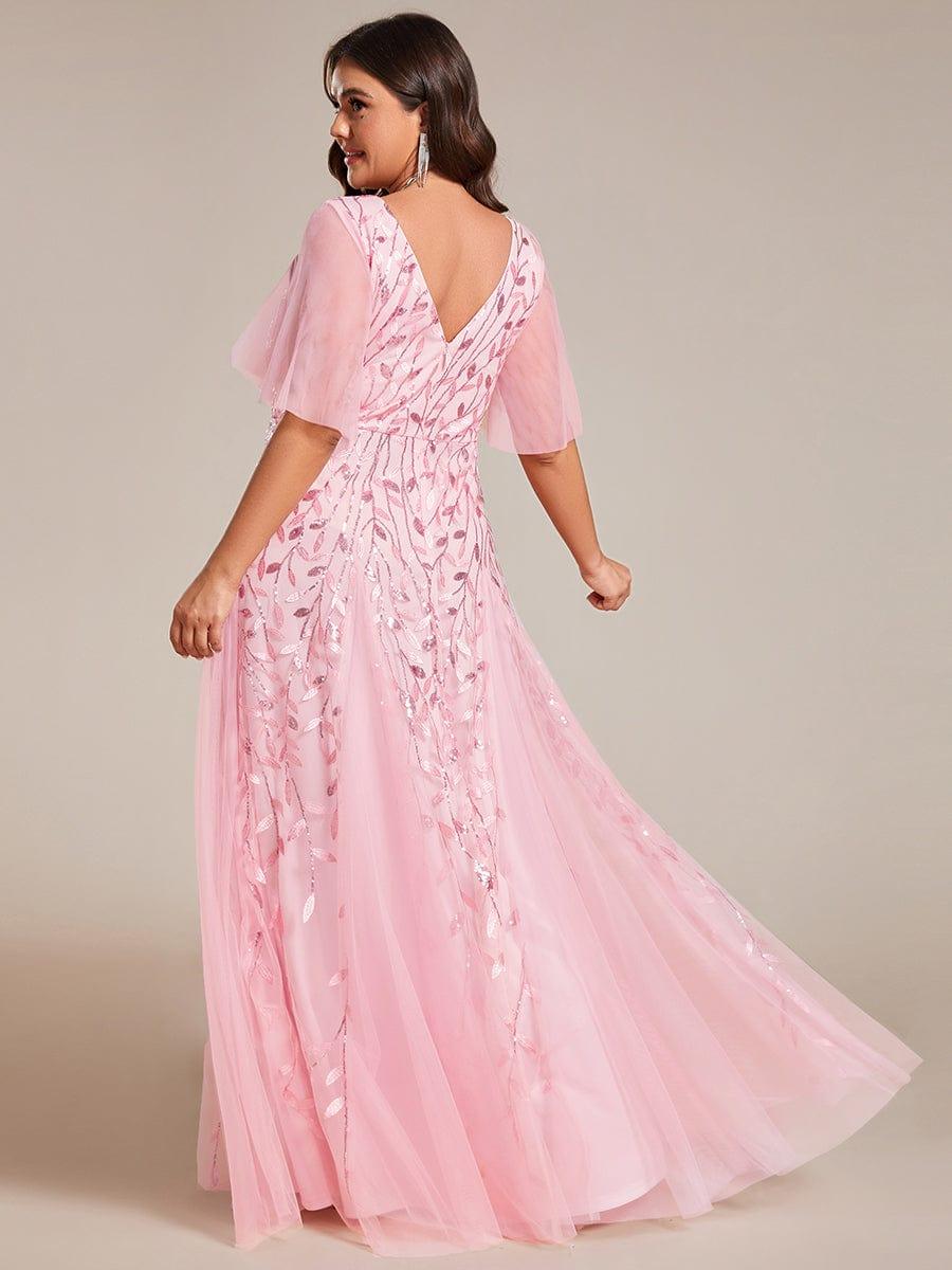 ever ASTRAL|Shimmery Ruffle Sleeves Maxi Sequin Evening Dress