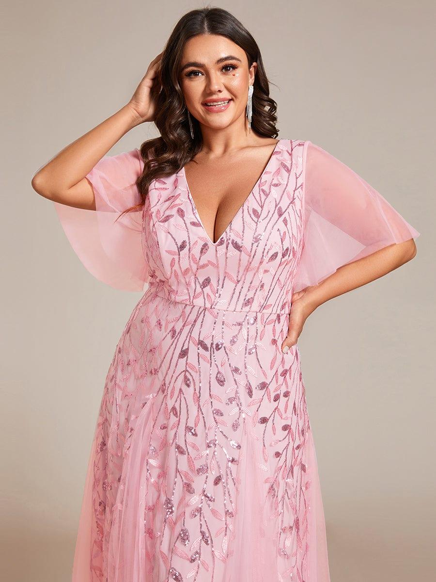 ever ASTRAL|Shimmery Ruffle Sleeves Maxi Sequin Evening Dress