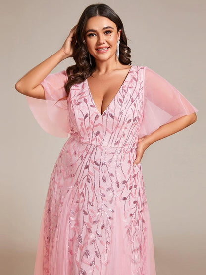 ever ASTRAL|Elegant Ruffle Sleeves Maxi Sequin Mother of the Bride Dress