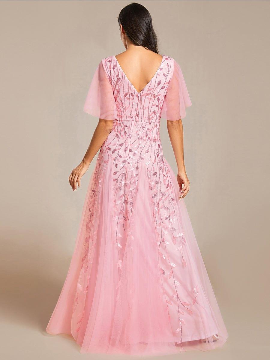 ever ASTRAL|Elegant Ruffle Sleeves Maxi Sequin Mother of the Bride Dress