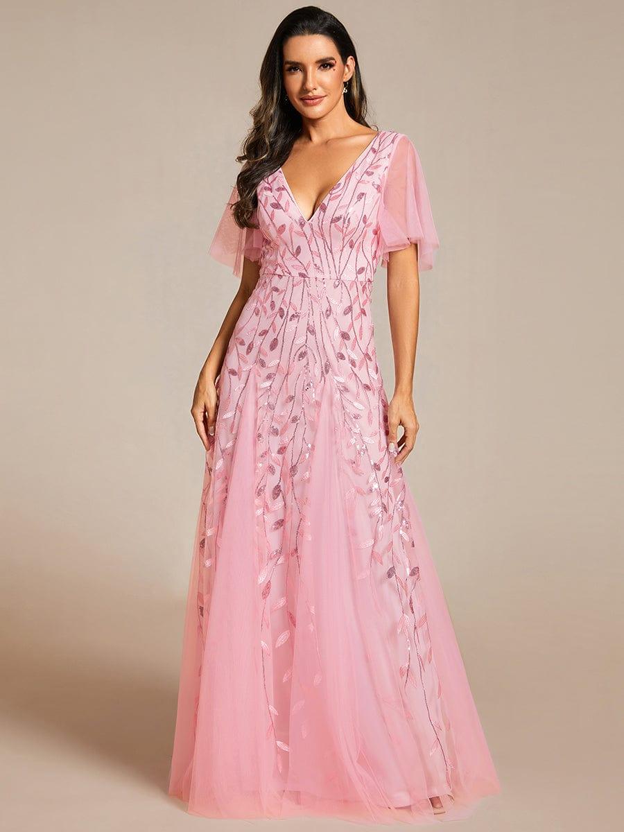 ever ASTRAL|Elegant Ruffle Sleeves Maxi Sequin Mother of the Bride Dress