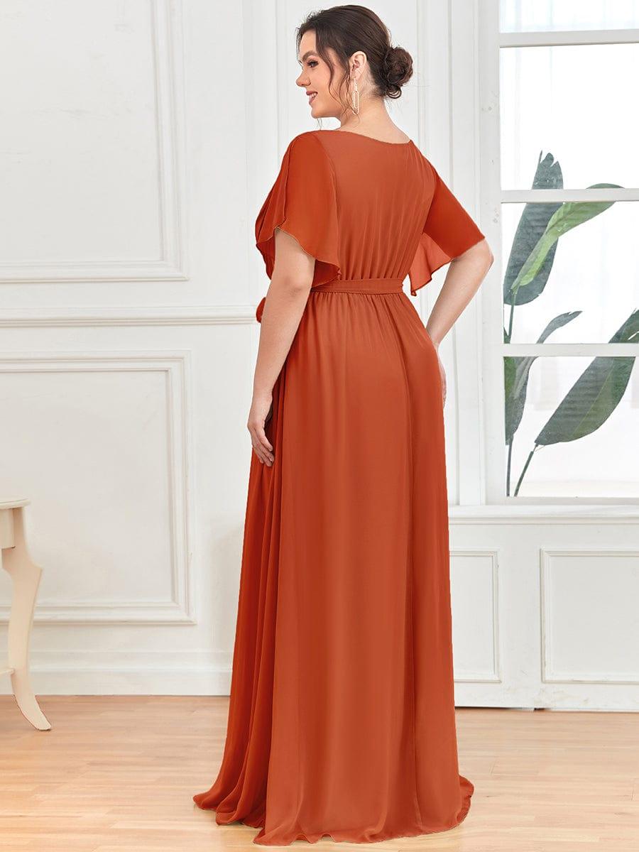 pretty LEORA|Plus Size Chiffon Tie-Waist Evening Dress