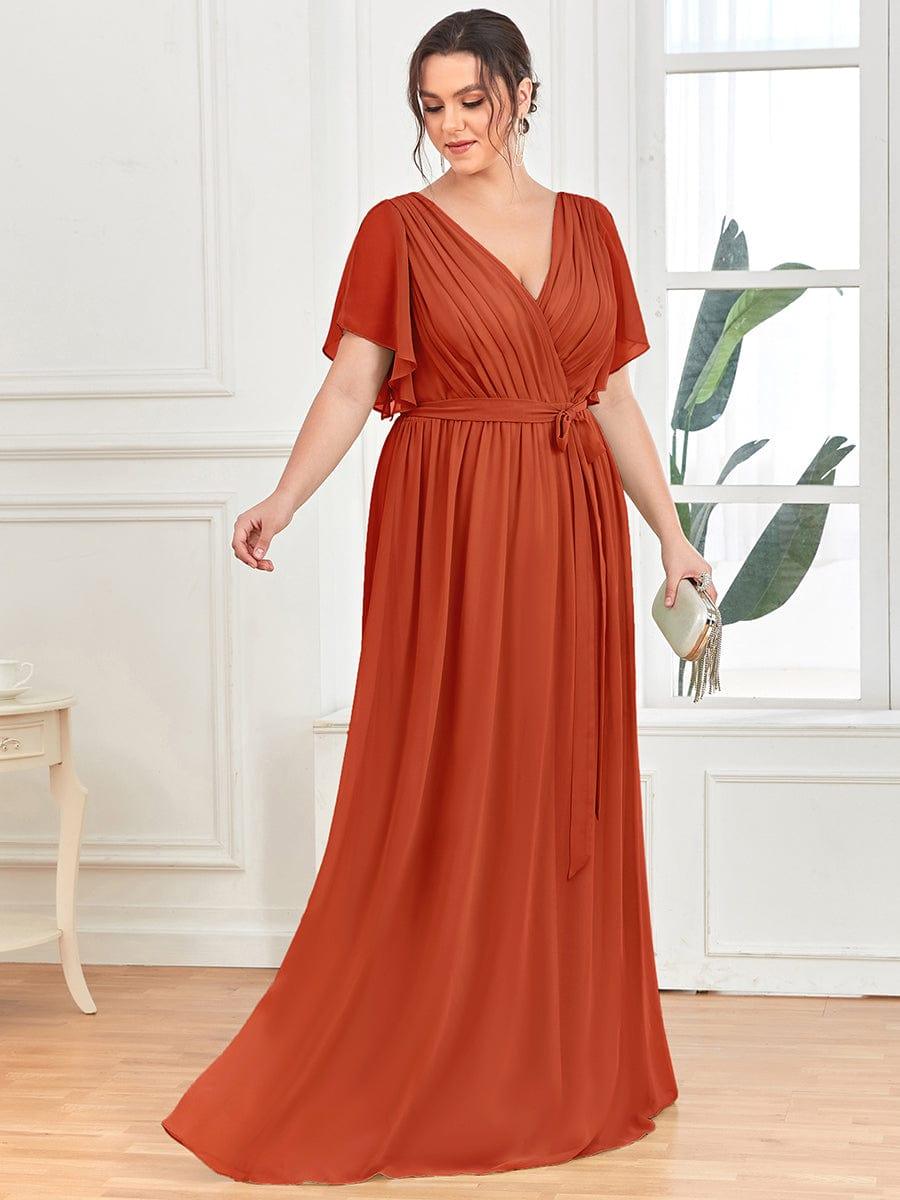 pretty LEORA|Plus Size Chiffon Tie-Waist Evening Dress
