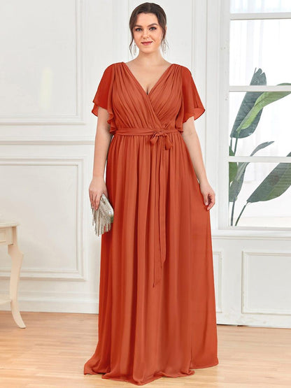 pretty LEORA|Plus Size Chiffon Tie-Waist Evening Dress