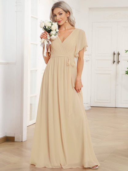 ever LEORA|Flowy Pleated A-Line Chiffon Tie-Waist Bridesmaid Dress